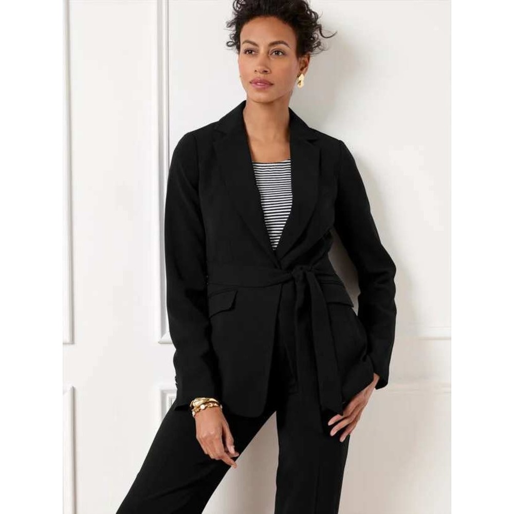 Talbots Easy Travel Tie Waist Blazer Indigo Blue Belted Blazer Jacket Sz 16 NWT